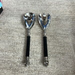 Genuine Black Horn & Silver Plate Crown 2 Piece Salad Set Easter Christmas